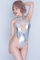 チェリーラブ ホルダーネック背あきハイレグハーフバックレオタード シルバー